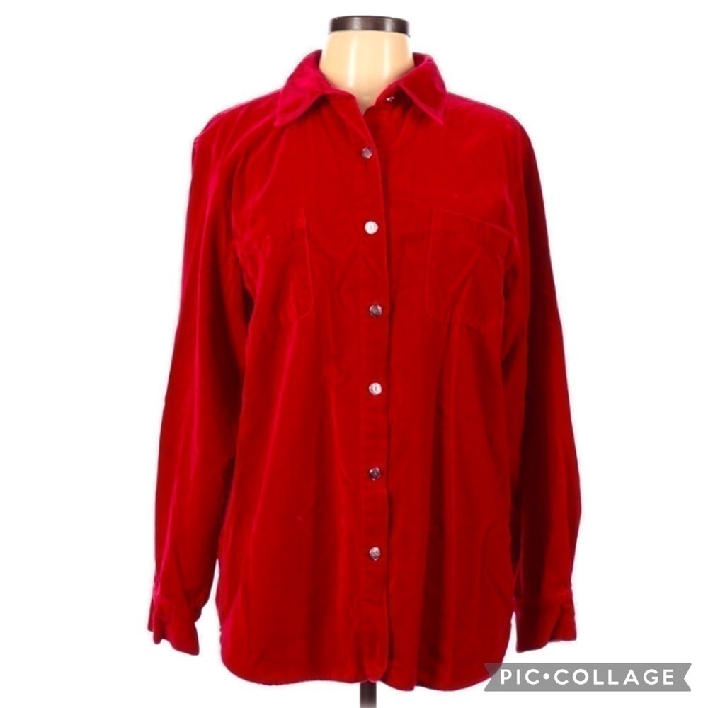 Talbots Velvet Embellished Button Up Top